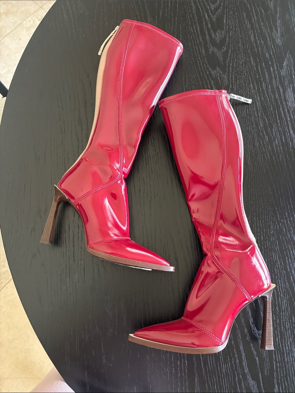 FENDI knee-high patent high heel boots